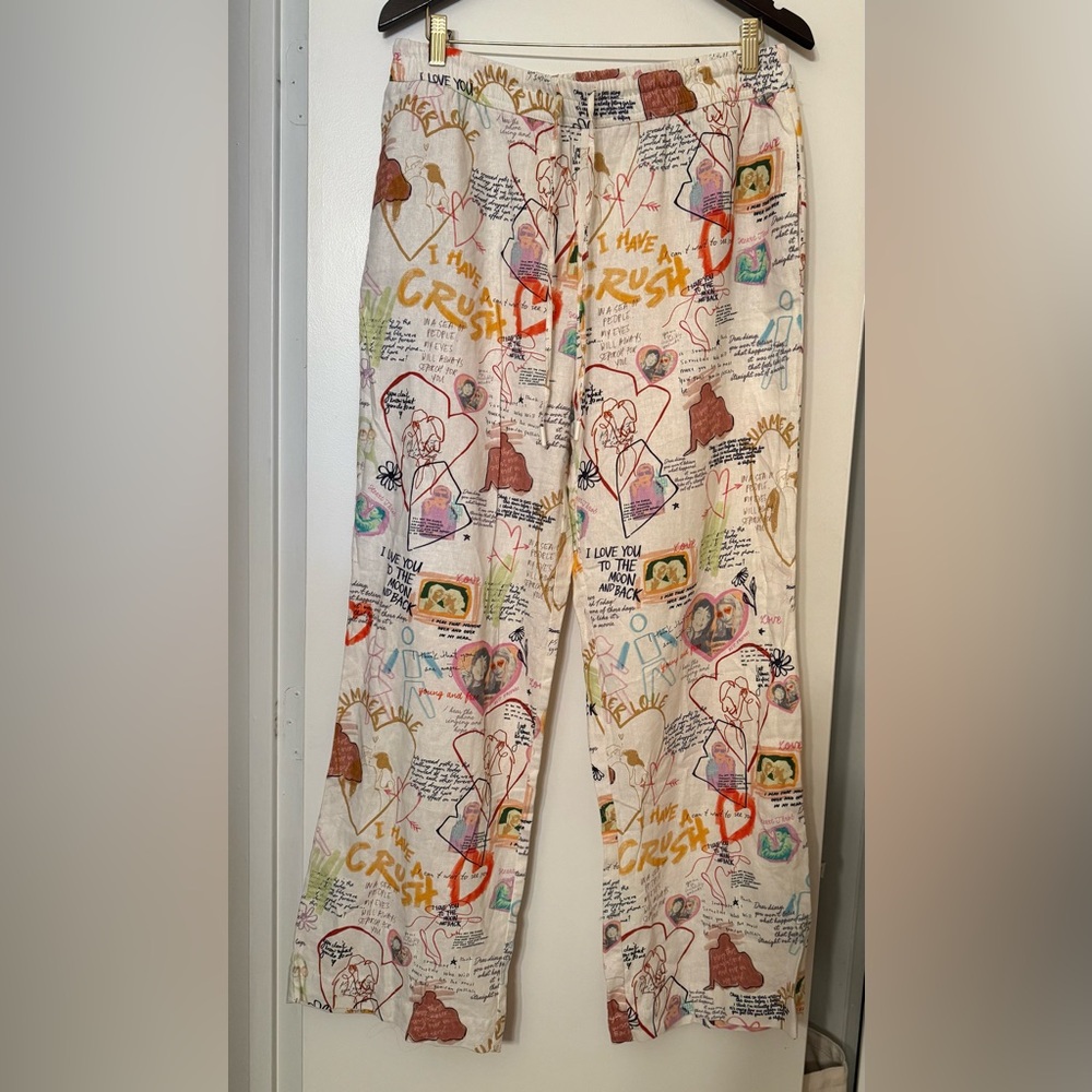 Maison d’Amelie Pants Womens Large Linen Rayon Blend Summer Love Beach